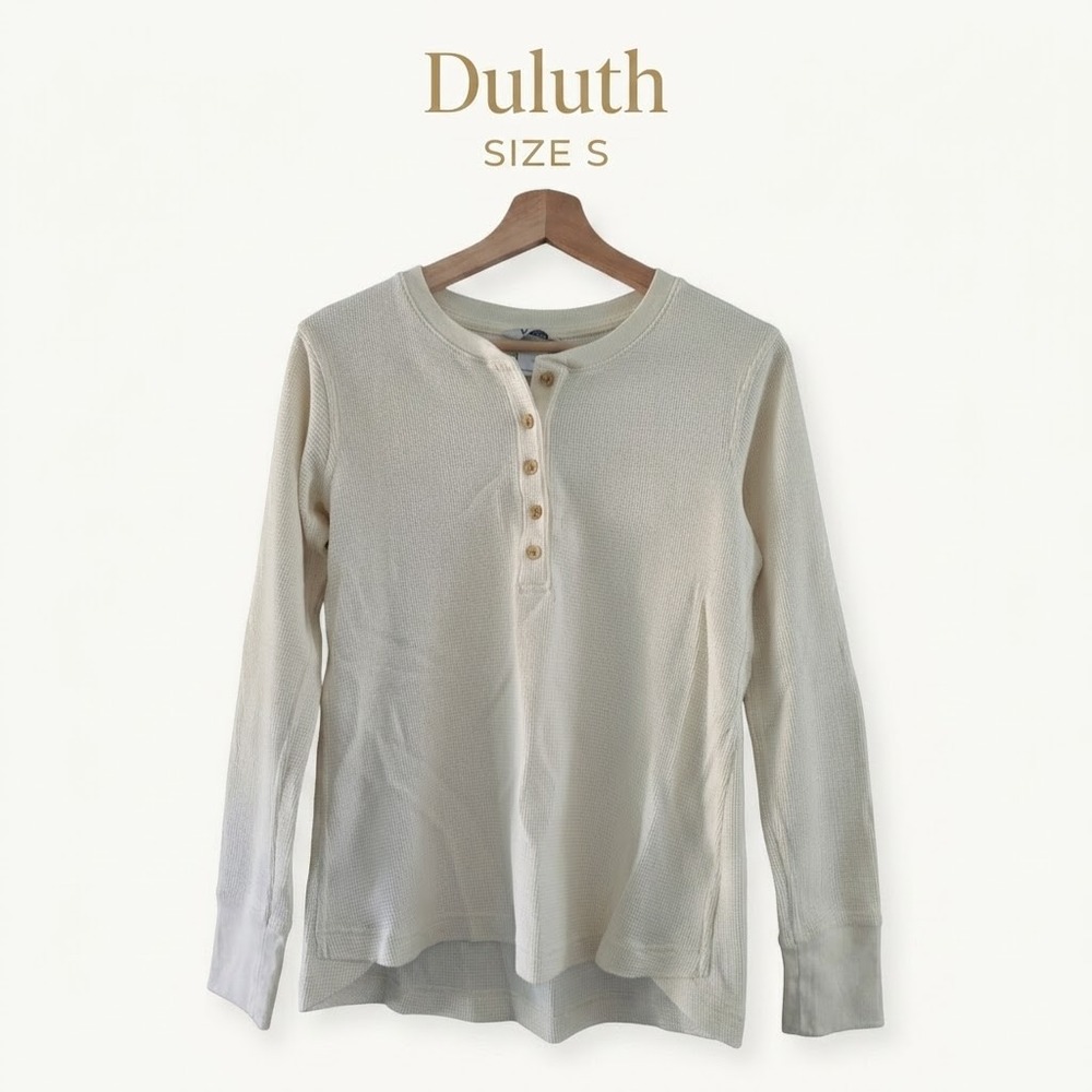 Duluth Trading Co Cotton Blend Waffle Knit Henley Mens Small Cream Gorpcore